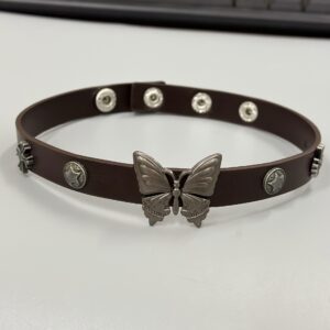 C330-collar-brown leather butterfly