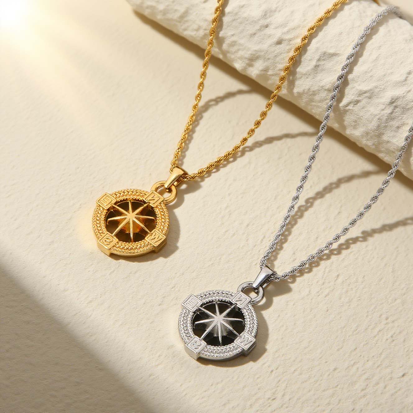 Wholesale Gold and sier octagonal star stainless steel necklace