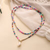 Wholesale Bohemian-style candy-colored double-layer rice bead necklace shell choker