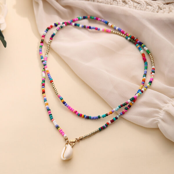 Wholesale Bohemian-style candy-colored double-layer rice bead necklace shell choker