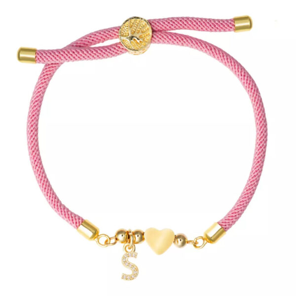 Wholesale Capital letters peach heart set with zirconium adjustable pink bracelet