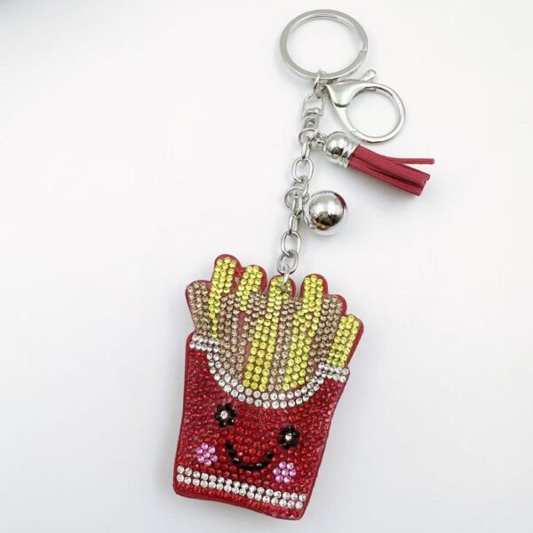 Wholesale Velvet Diamond Cartoon Keychain Diamond Hamburger Hot Dog Keychain Leather T