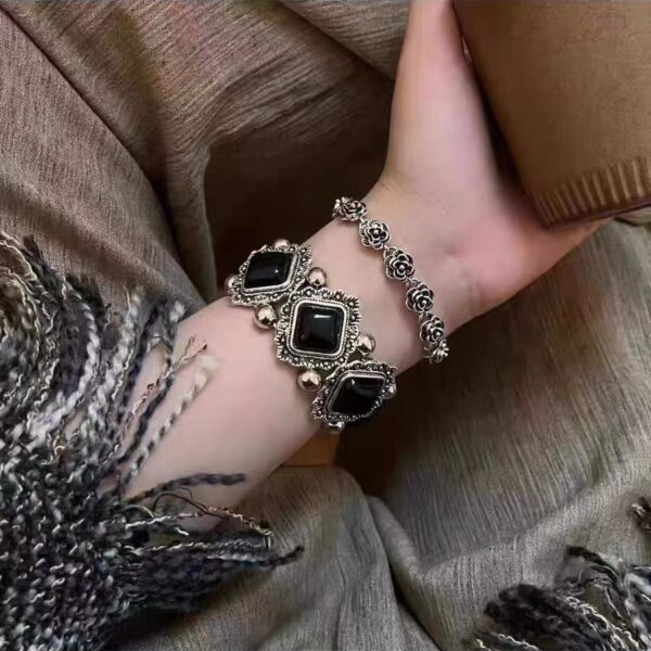 Wholesale Dark Gothic Square Stone Wide Edition Bracelet