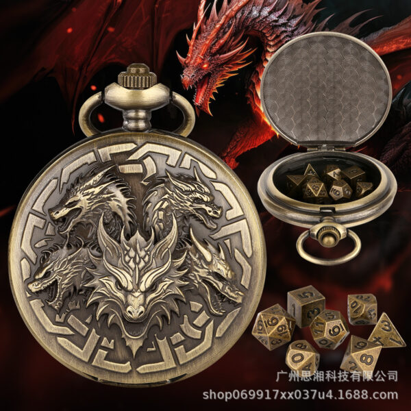 Wholesale 6MM embossed dragon metal mini dice pocket watch