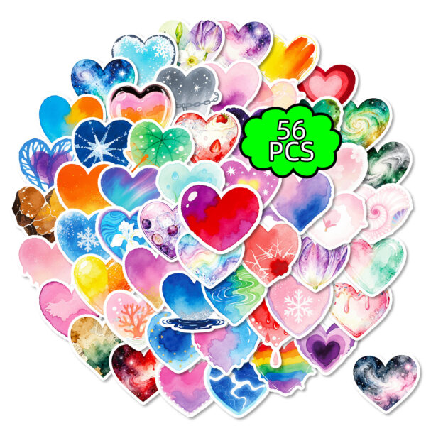 Wholesale 56pcs Watercolor Heart Valentine's Day Stickers