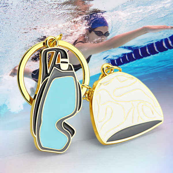 Wholesale Golden Cute Mini Badminton Metal Keychain