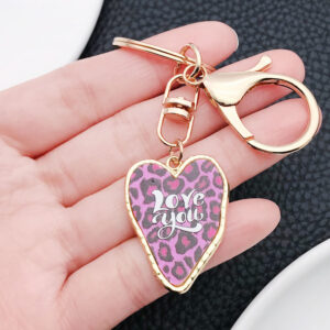 Wholesale Purple printed big heart Valentine's Day alloy 8-shaped keychain