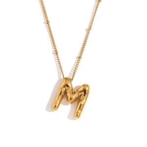 Party Balloon Letter Pendant Necklace-Gold-M