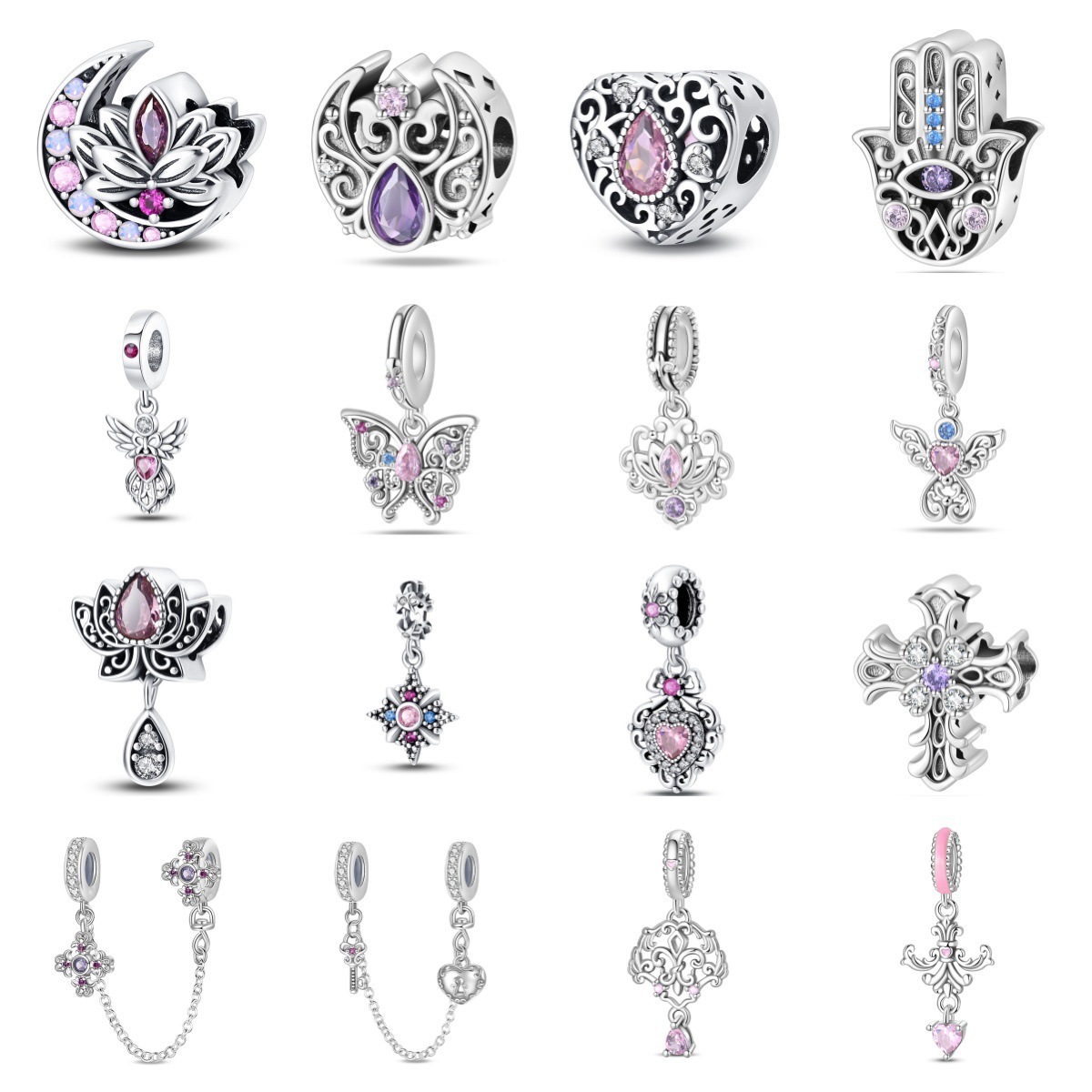 Wholesale Romantic Classical Series Love Pink Angel Sier Plated Charms