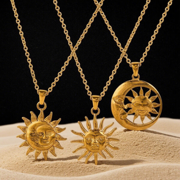 Wholesale Gold Retro Sun Ray Pendant Necklace