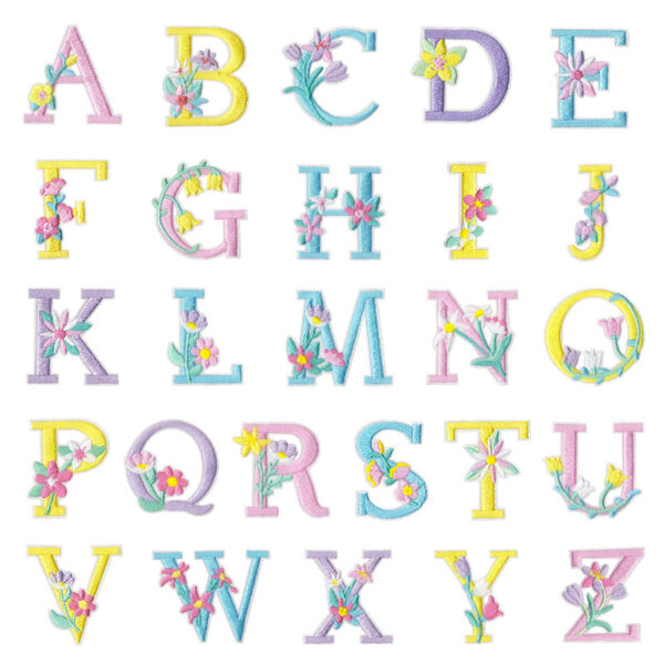 Wholesale Cartoon 26 Flower Letter Fabric Patch Graduation Cap Embroidery Patch