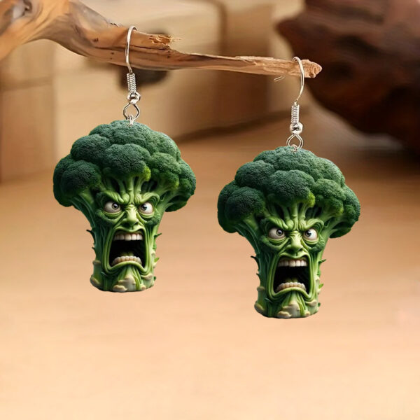 Wholesale Broccoli angry vegetable cartoon acrylic earrings