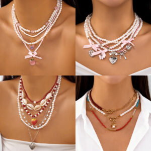 Wholesale Strawberry Set Necklace Pink Valentine's Day Necklace