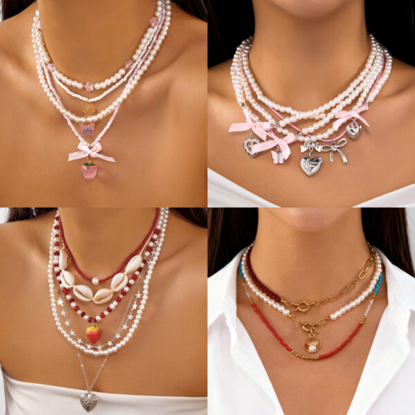 Wholesale Strawberry Set Necklace Pink Valentine's Day Necklace