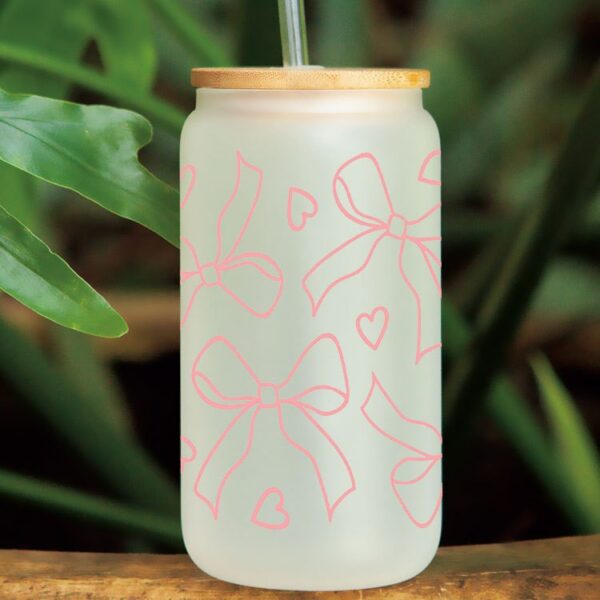 Wholesale Pink Cartoon Bow Ribbon 16oz Cup UV DTF Wraps