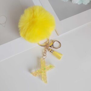 Yellow letter fur ball pendant/X / One piece is also wholesale price