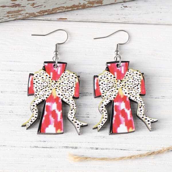 Wholesale Polka Dot Bow Painted Cross Pendant Earrings Wooden Double-Sided Earrings