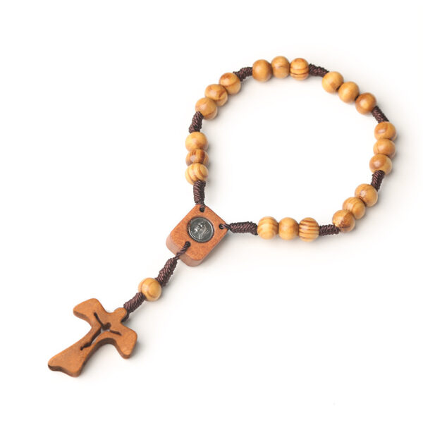 Wholesale Wooden cross woven rope pine bead 8mm prayer bead bracelet