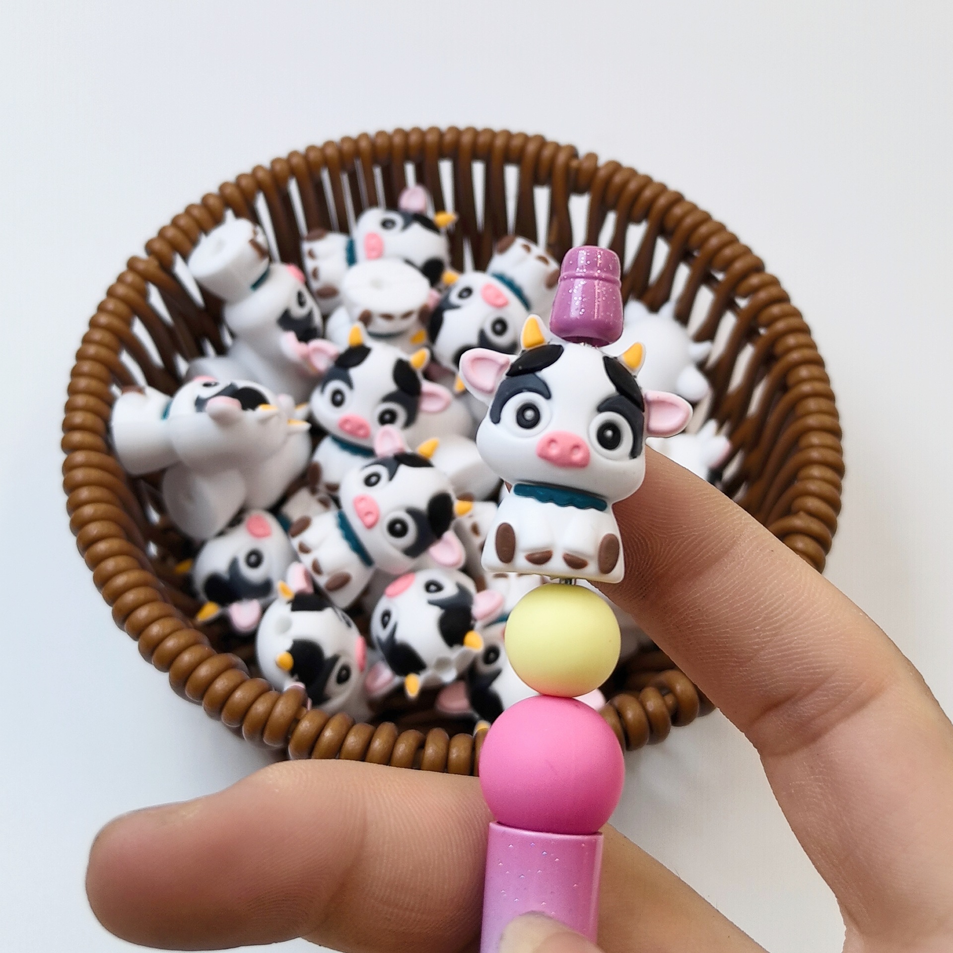 Wholesale Cute black and white cow cartoon 3D Focal Beads