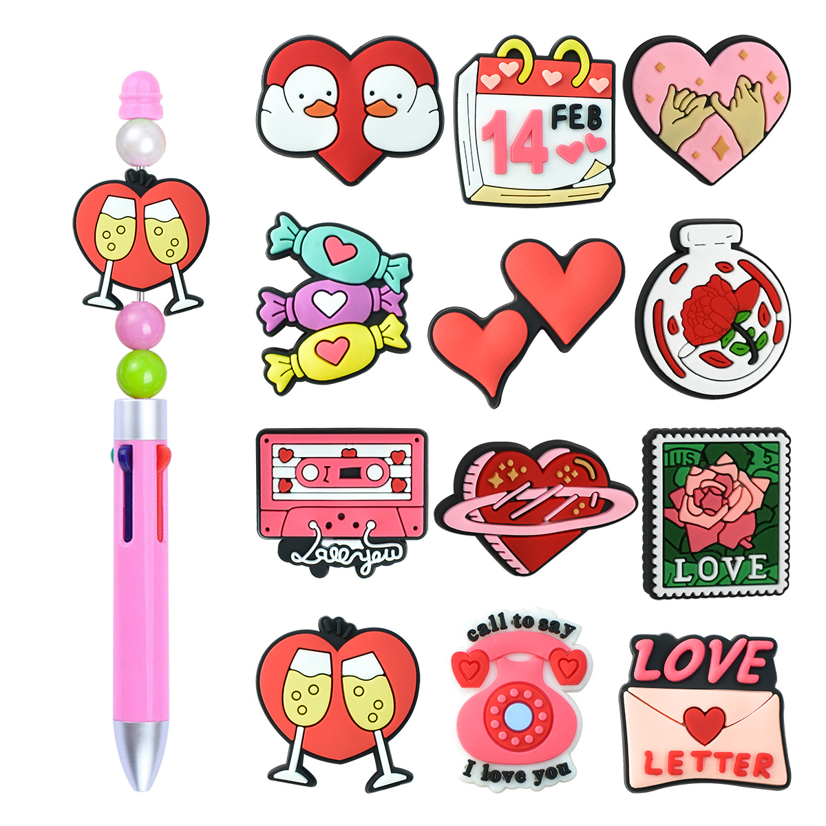Wholesale Random Valentine's Day series cartoon PVC soft rubber double-sided beads