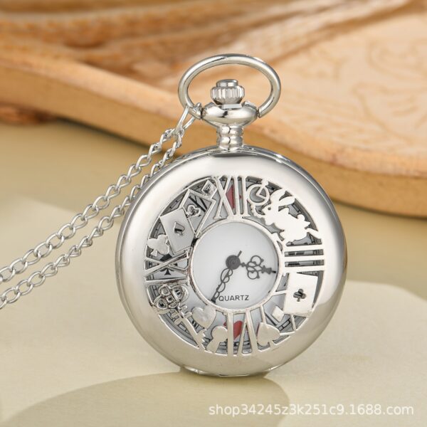 Wholesale Blue antique silver hollowed out flower rabbit poker pocket watch