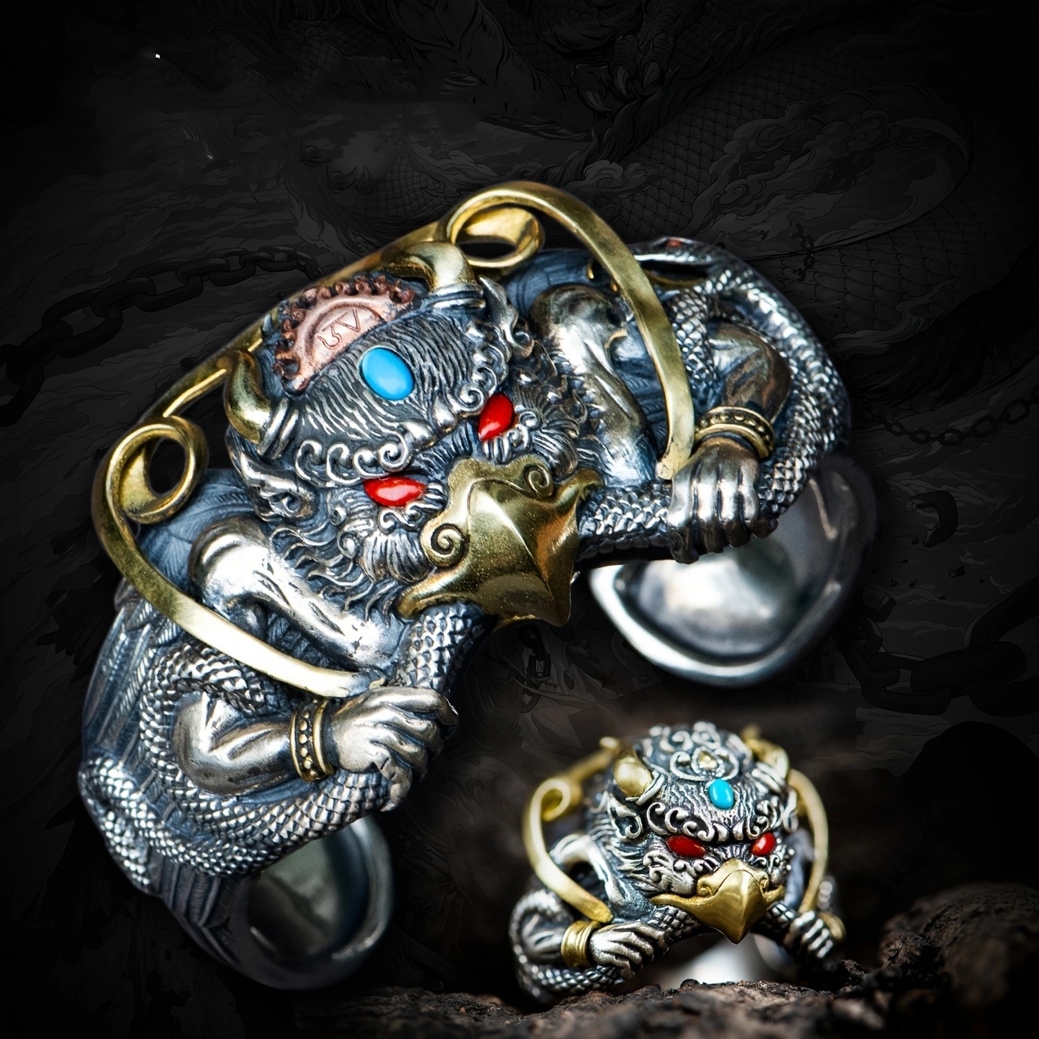 Wholesale Golden winged roc bird sier opening adjustable ring