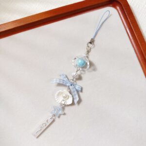 25b10 bowknot seashell wind chime - blue