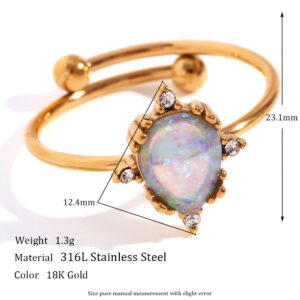 Adjustable Australian Gem Drop Ring-Gold Blue