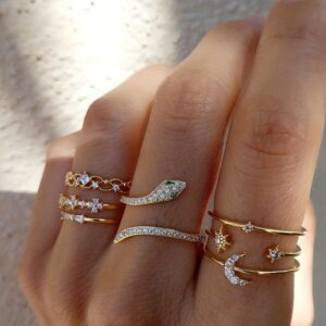 Wholesale Geometric Joint Ring Cut Out Moon Snake Ring Set Ring