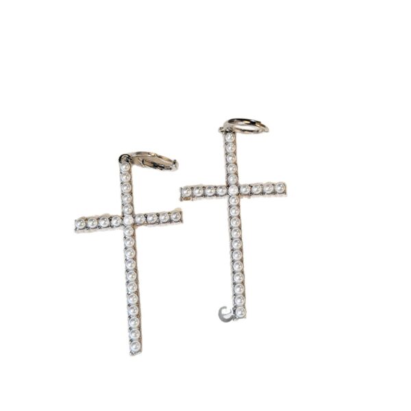 Wholesale Diamond and pearl cross Easter earrings