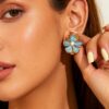 Wholesale Blue flower pearl petal earrings