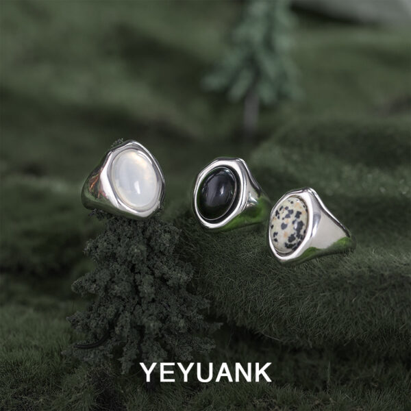 Wholesale white Agate black agate egg stone open ring