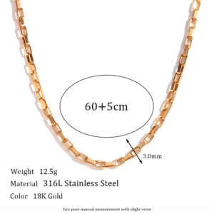 3mm long box chain-gold necklace -60cm +5cm