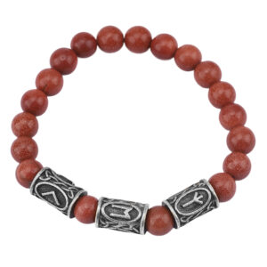 Date red beads + 3 ancient tin runes / Rune pattern random