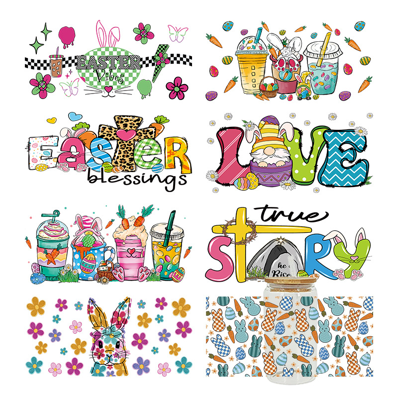 Wholesale Colorful Cartoon Bunny 16oz C UV DTF Wraps