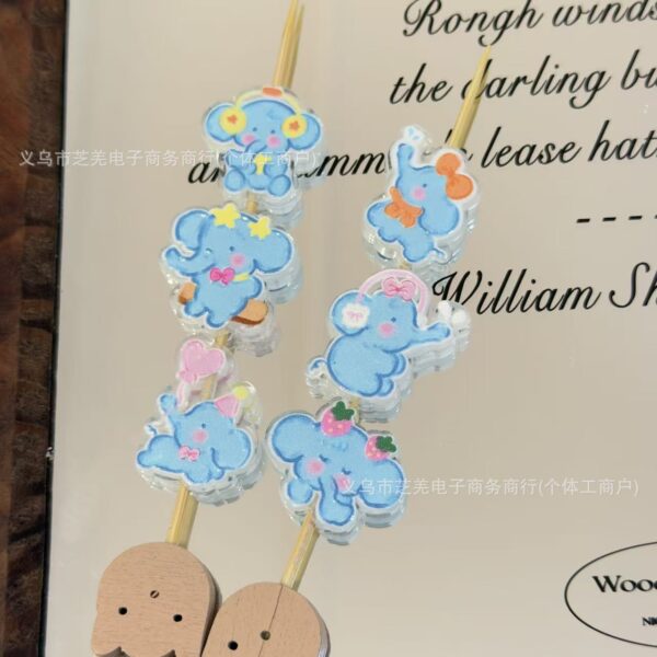 Wholesale Acrylic cartoon blush elephant relief beaded DIY bag charm, pen charm, phone charm, hair accessory charm