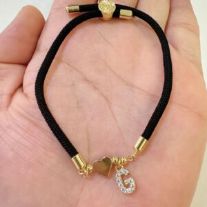Black rope zircon letter bracelet—g