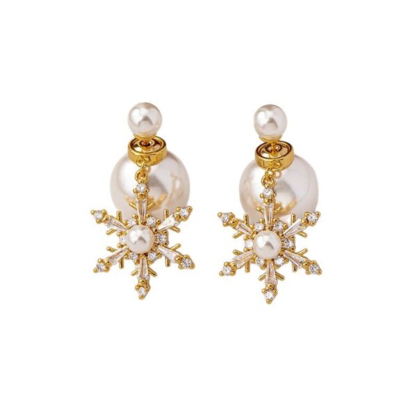 Wholesale Christmas Snowflake Pearl Silver Needle Earrings