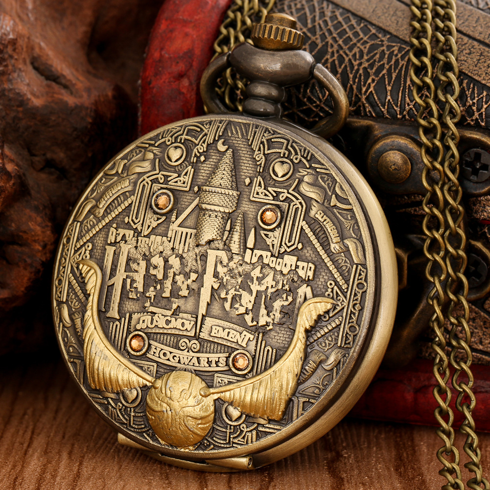 Wholesale Golden quartz castle commemorative movement cket watch