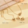 Wholesale Stainless steel gold double-ring linked artificial zircon necklace, bracelet, and earrings