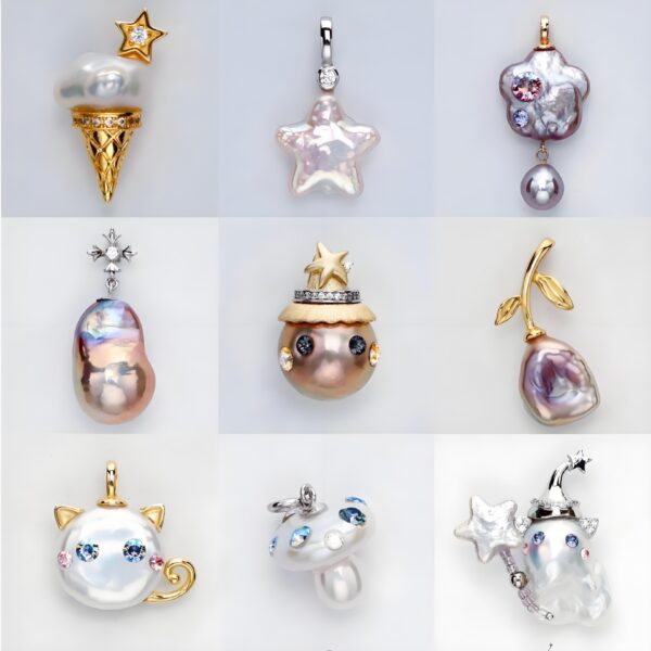 Wholesale Ice cream ghost pentagram cat pearl pendant necklace