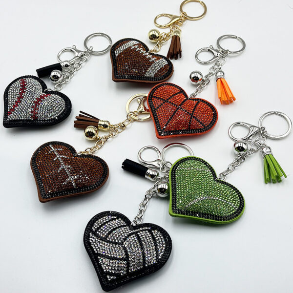 Wholesale Rhinestone Heart Keychain Tassel Pendant in Sports Style