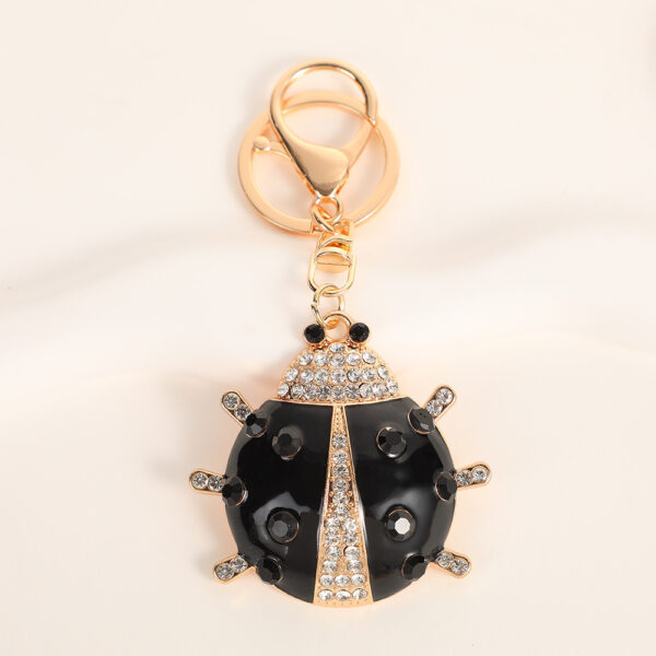 Wholesale Colorful Dripping Oil Seven Star Ladybug with Diamond Set Metal Keychain