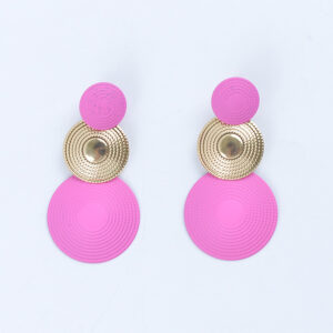 Disc pendant earrings-pink