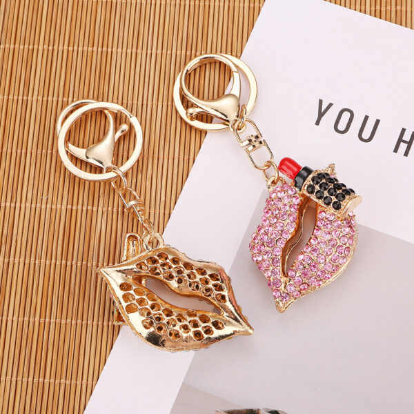 Wholesale Diamond-studded mouth red lips car keychain
