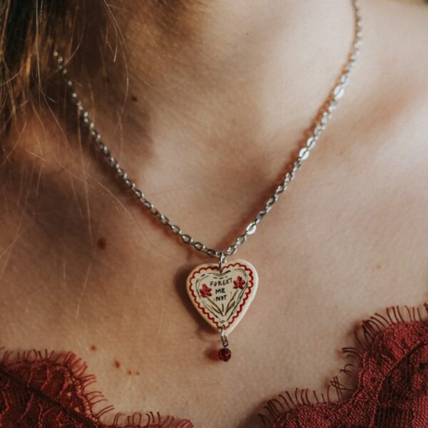 Wholesale Retro Oil Painting Style Heart Print Pendant Necklace