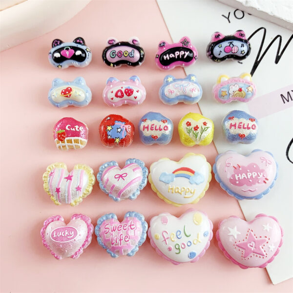 Wholesale 10pcs Printed Colorful Cat Head Lace Love Acrylic Beads