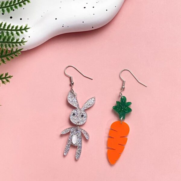 Wholesale Easter Asymmetric Rabbit Carrot Acrylic Earrings