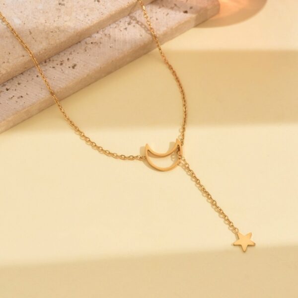 Wholesale Stainless steel moon and star pendant gold necklace and earrings