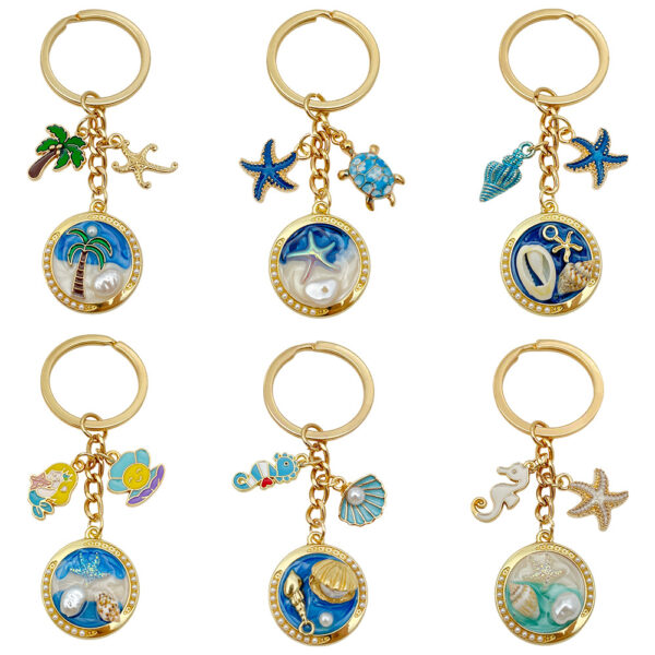 Wholesale Ocean Sea Star Beach Coconut Tree Conch Turtle Metal Keychain